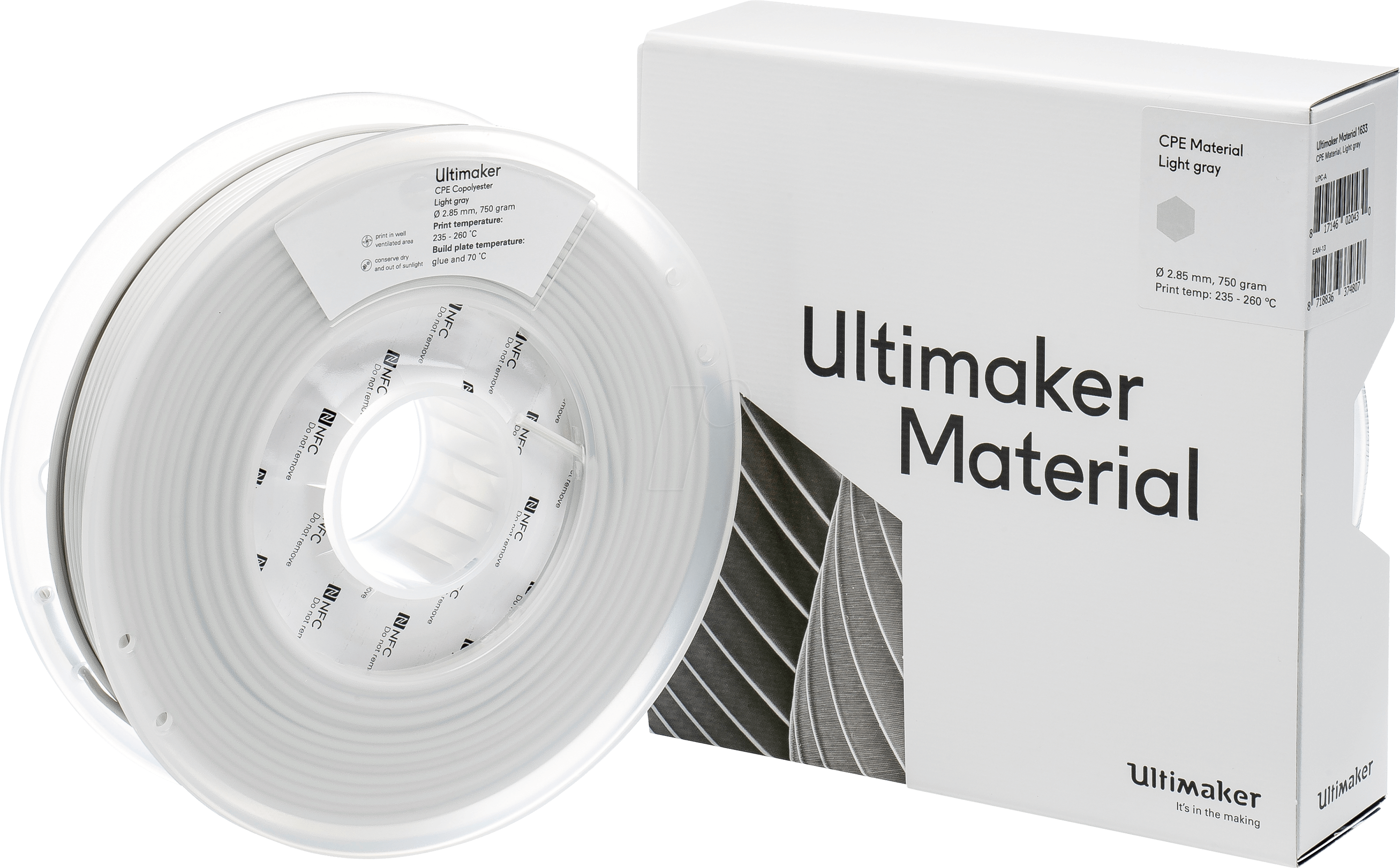 Filamento Ultimaker CPE Light Gray - CPE Gris Claro 750GR / 2.85mm